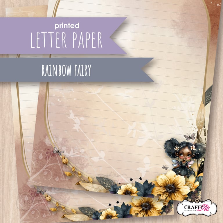 Letter Writing Paper - Cute black fairy amongst flowers, 10 sheets