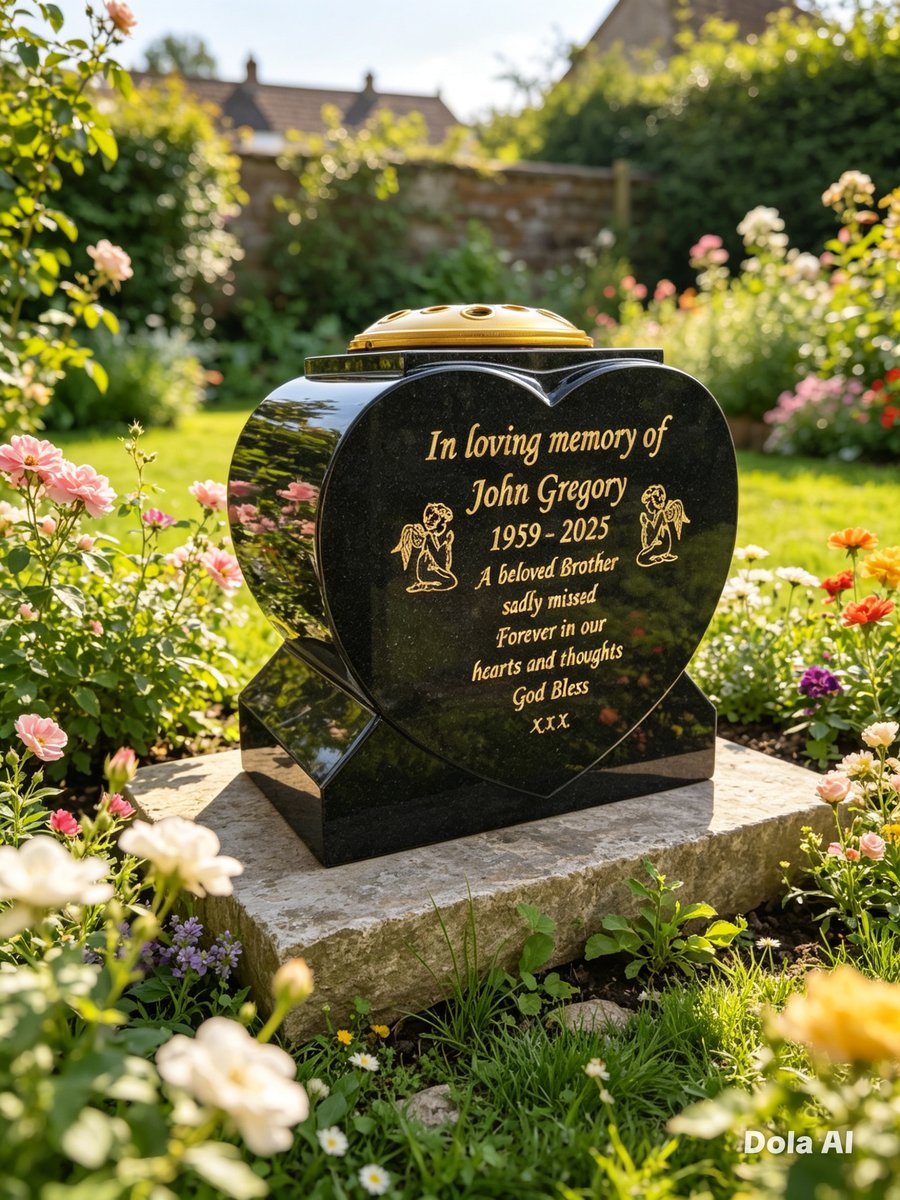 Granite Memorial Stone Rose bowl Vase Heart Grave Memorial  Cemetery Plaque
