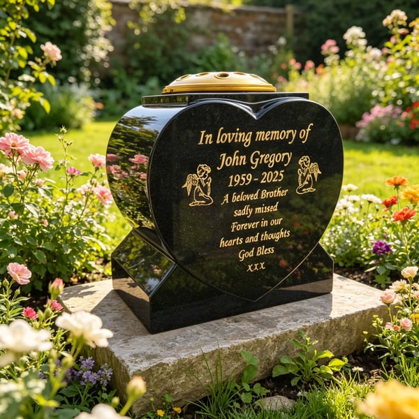 Granite Memorial Stone Rose bowl Vase Heart Grave Memorial  Cemetery Plaque