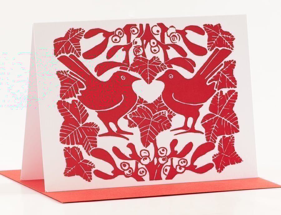 Red Mistletoe & Ivy Christmas Cards Pack of 5
