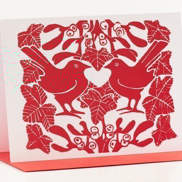 Red Mistletoe & Ivy Christmas Cards Pack of 5