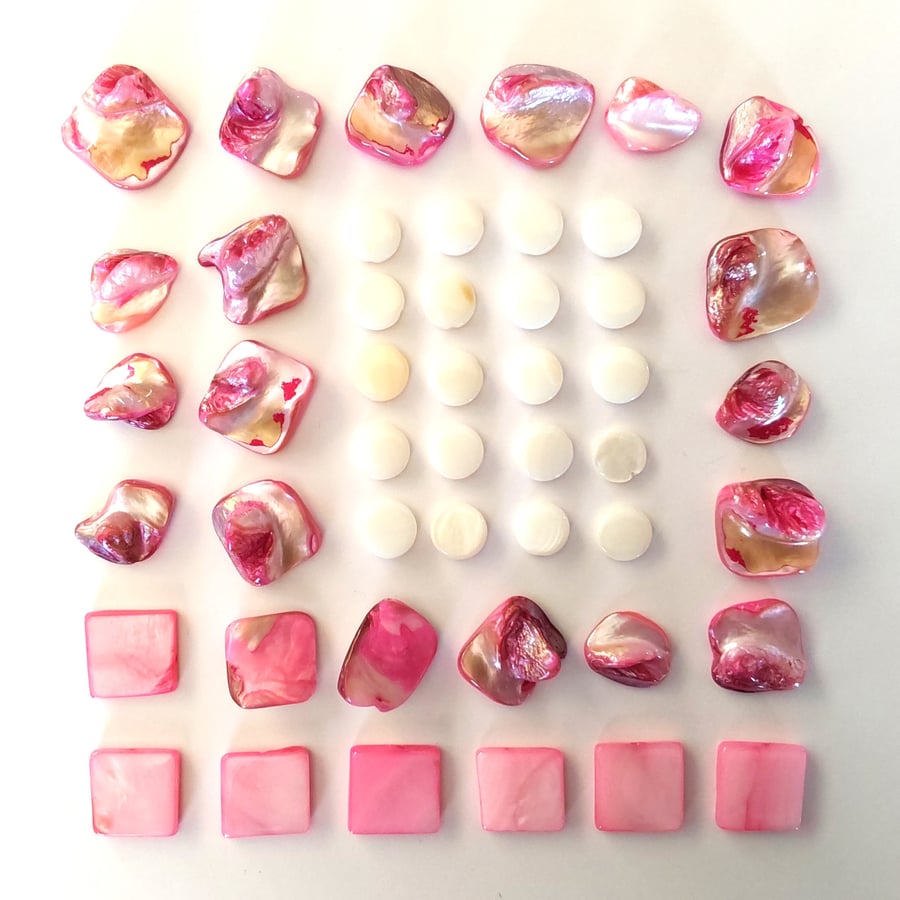 Mother of Pearl Pink Beads 20 Nuggets 7 Squares 20 Coins Jewellery and Craft Mix