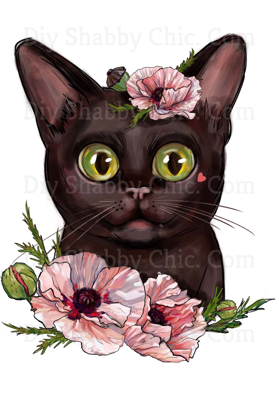 Waterslide Wood Furniture Decal Vintage Image Transfer DIY Shabby Chic Black Cat