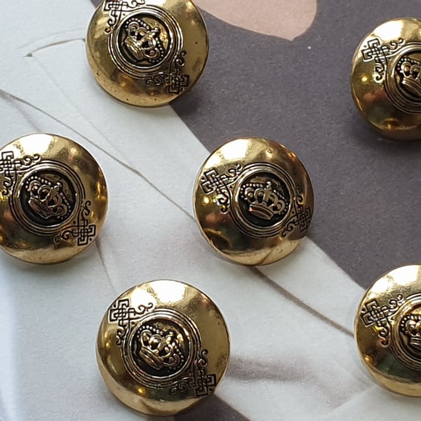18mm, 11 16" 28L metal crest buttons Antique Gold