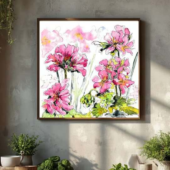 Pink Geranium - Print of Original Watercolour Illustration Art - Unframed