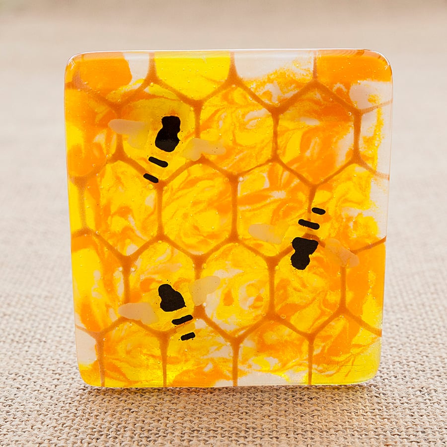 Fused Glass Bumble Bee Tea-Light Candle Holder