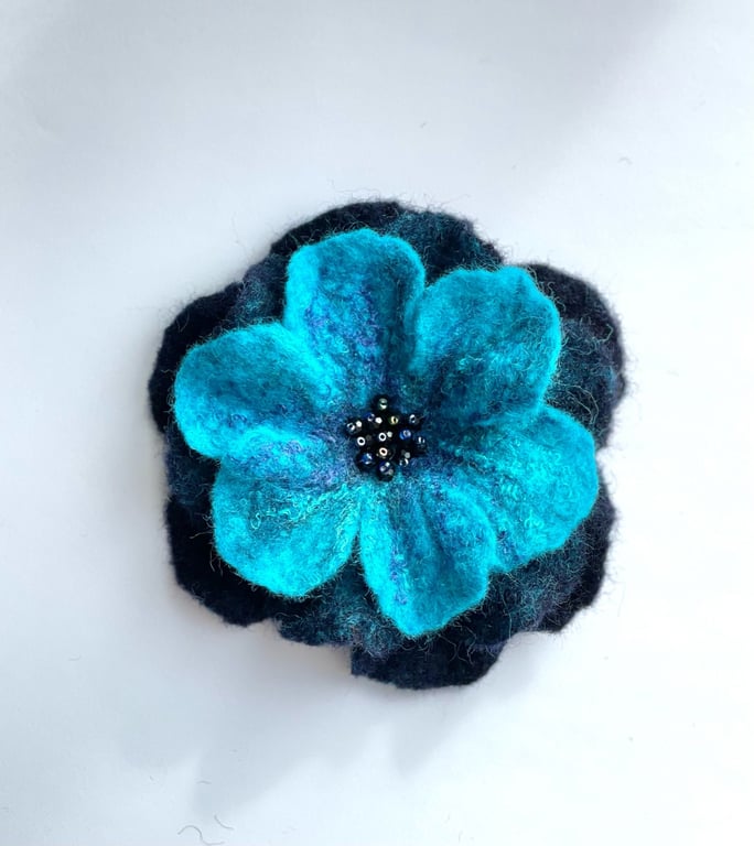 Flower Blue Brooch Handmade Item Wool Felt Flower Pin Unusual Jewellery Handmade