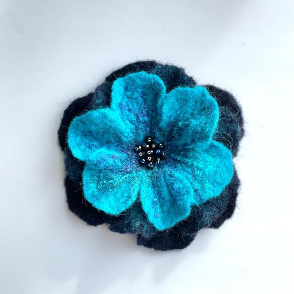 Flower Blue Brooch Handmade Item Wool Felt Flower Pin Unusual Jewellery Handmade