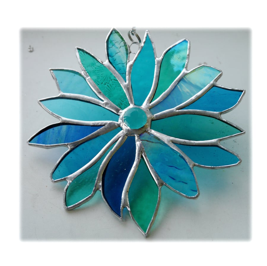 Sea Blue Flower Stained Glass Suncatcher 013