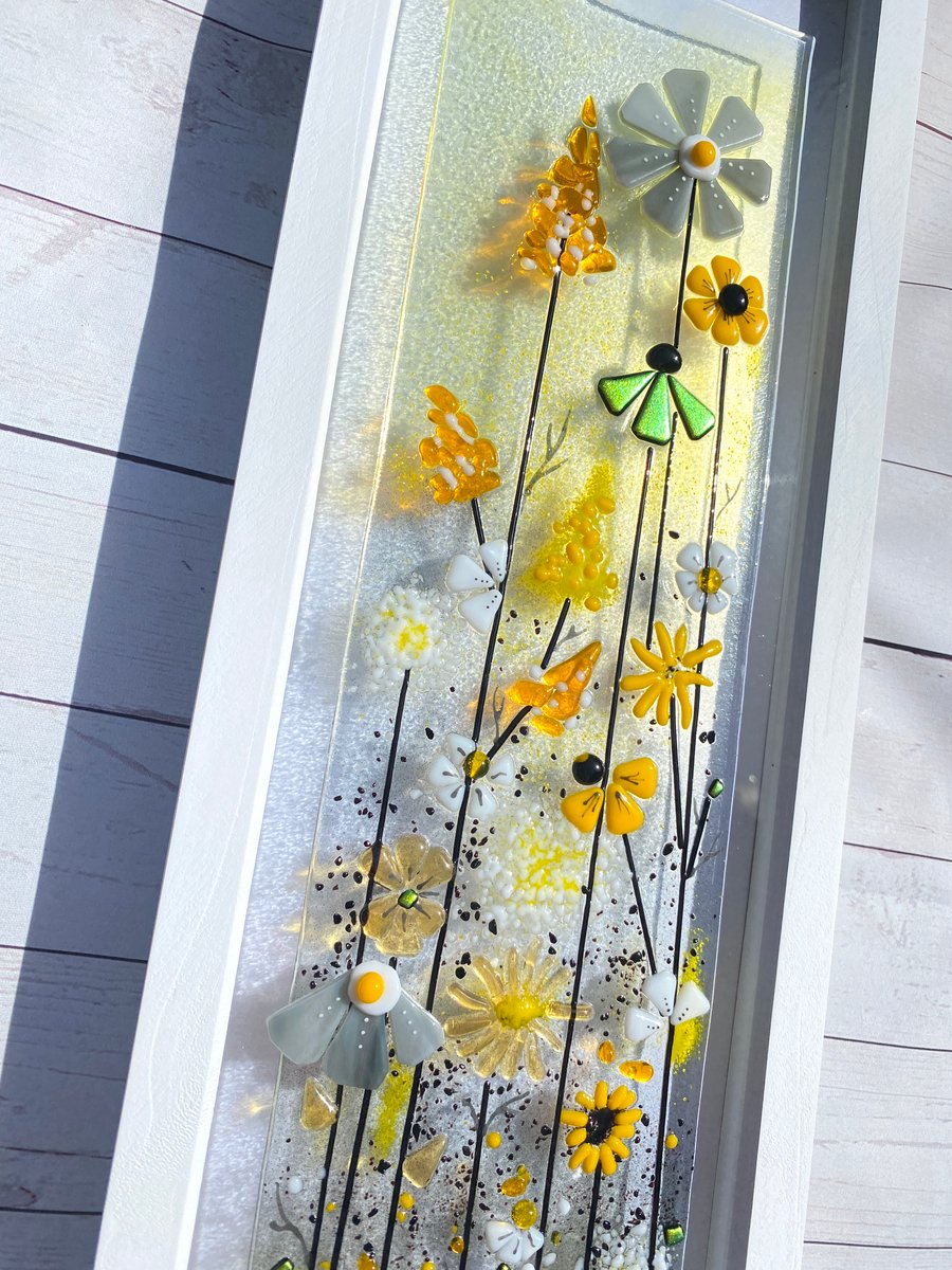  Beautiful Long  yellow meadow fused glass picture 