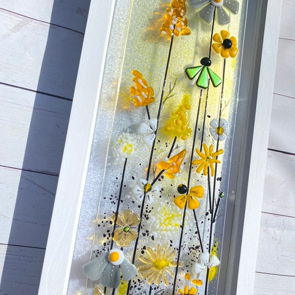  Beautiful Long  yellow meadow fused glass picture 