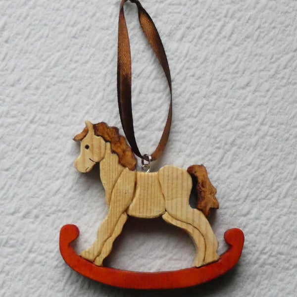 Unusual Wooden Rocking Horse Christmas Tree Ornament