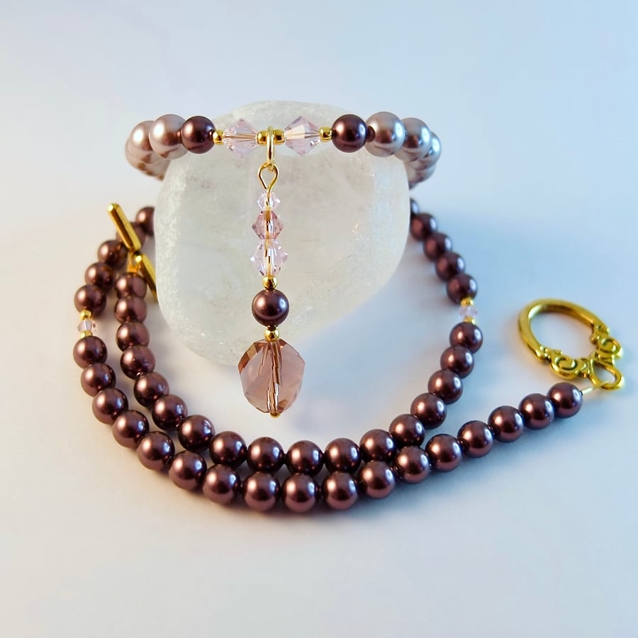 Pearl Necklace With Crystals - Handmade Gift, Bridal Jewellery, June Birthstone