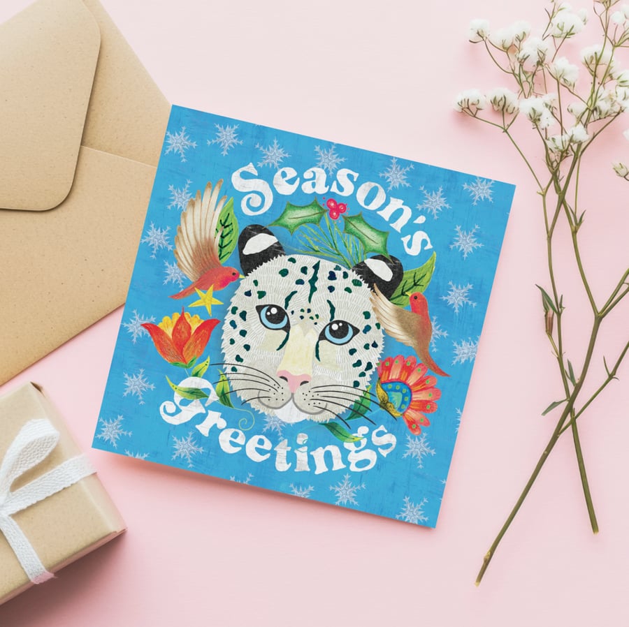 Snow Leopard Christmas Card