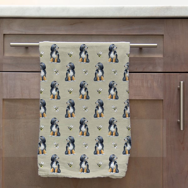 Tibetan Terrier & Bee Tea Towel