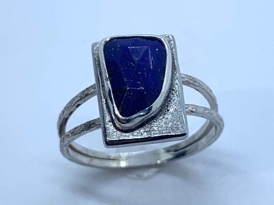 Unique Lapis Lazuli and Silver ‘Picture’ Ring, Handmade, (U.K size Q to R)