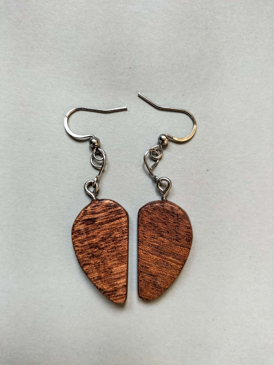 Sapele Split Heart Earrings