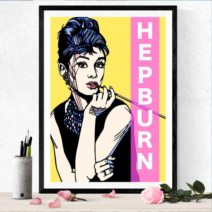 Audrey Hepburn Pop Art Print,  Movie Icon, Hepburn Art Print Home Decor 