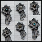 Burns Tartan Ruffle Rosette & Crystal Mini Brooch Pin Scottish Highland 