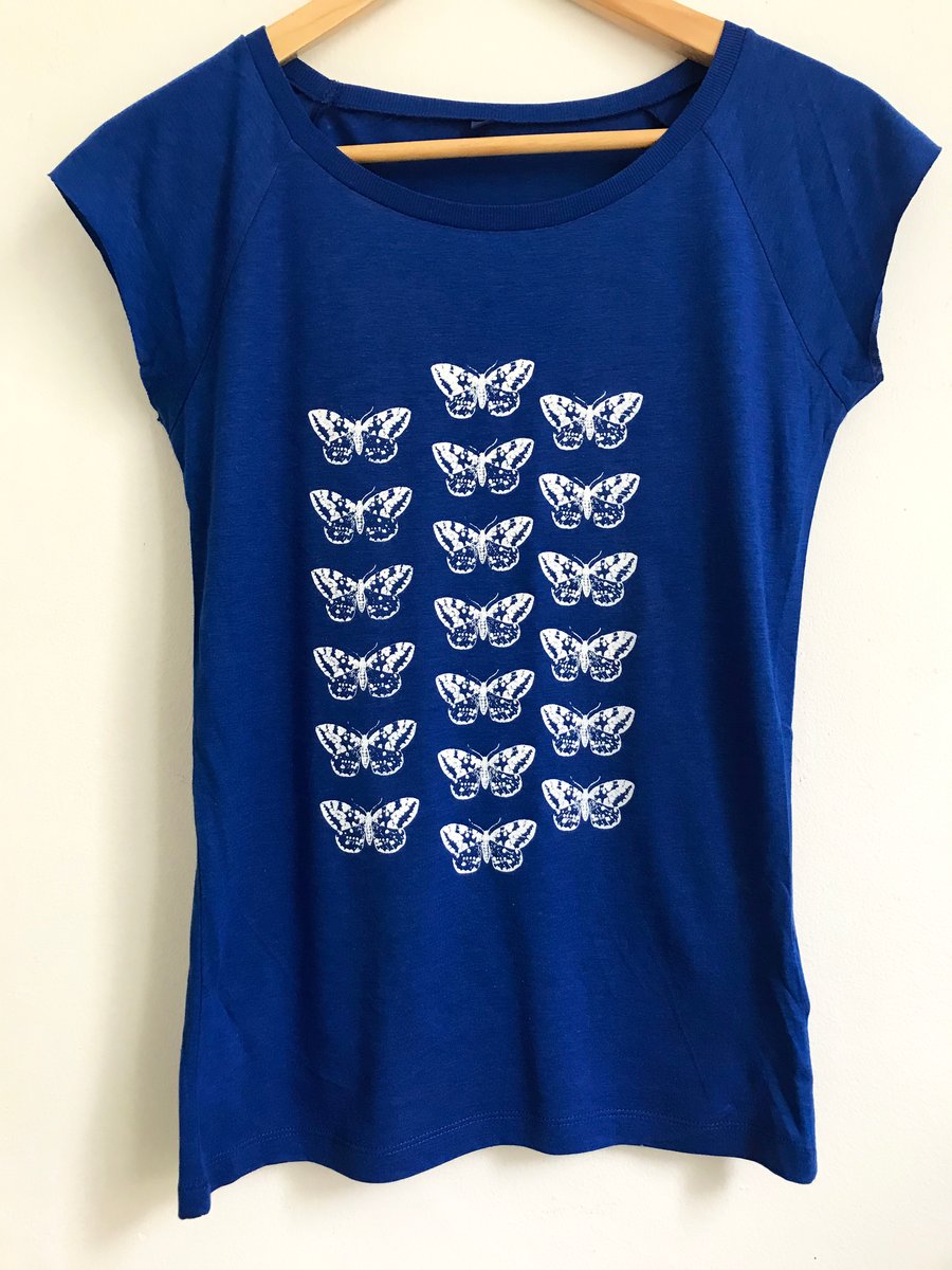  White moths Womens midnight blue T shirt bamboo viscose and organic cotton 