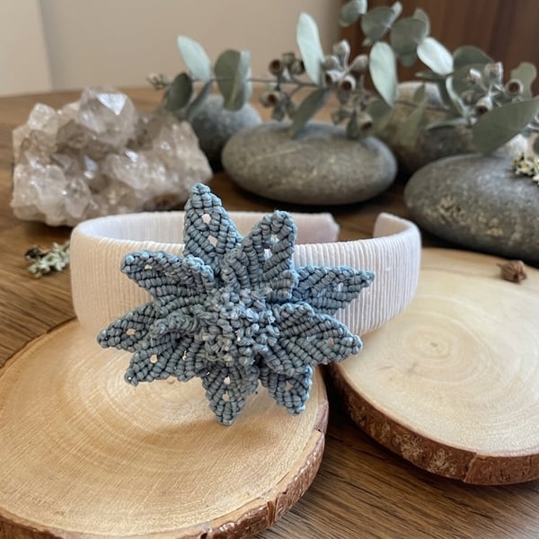 Handmade Macrame Flower Headband - Blue