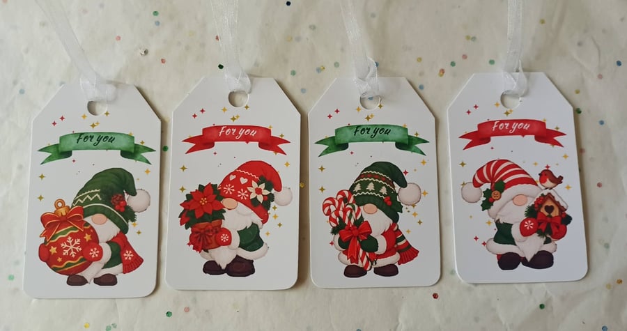 Set of 4 Christmas Gnome Gift Tags