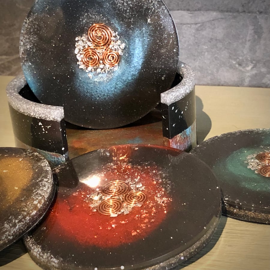 Orgonite Charging Plate Coaster Set with Clear Quartz  (Universal Theme)