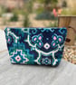 Navy teal and pink velvet large zip pouch with reclaimed linen lining - Image 1