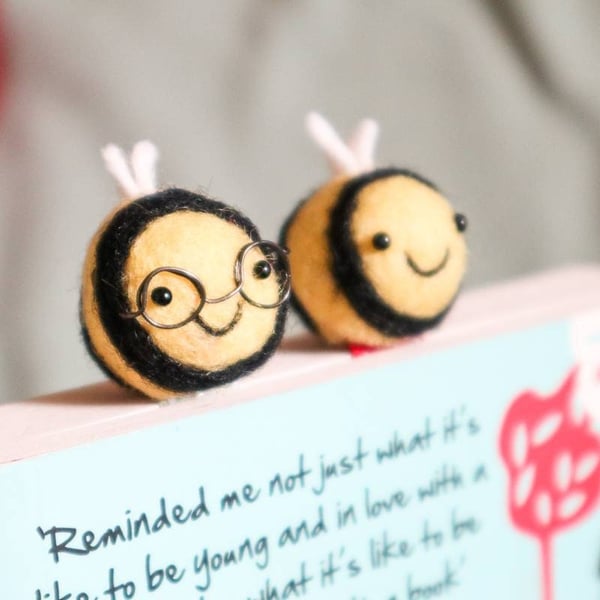 Woolly Bumble Bee Bookmark - Needle Felt Felted Handmade Wool Book Accessory