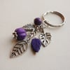 Purple Howlite and Silver Leaf Keyring  KCJ902