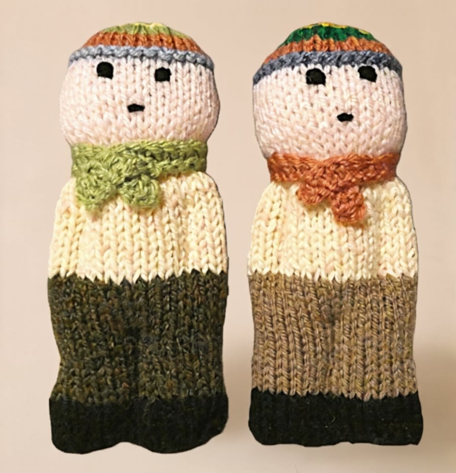 Handmade knitted pair of pocket dolls - children