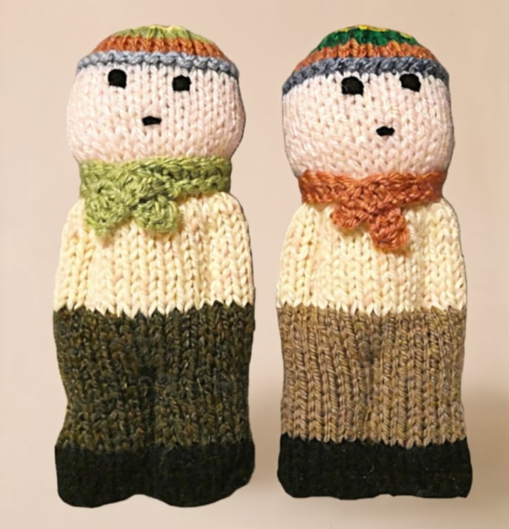 Handmade knitted pair of pocket dolls - children