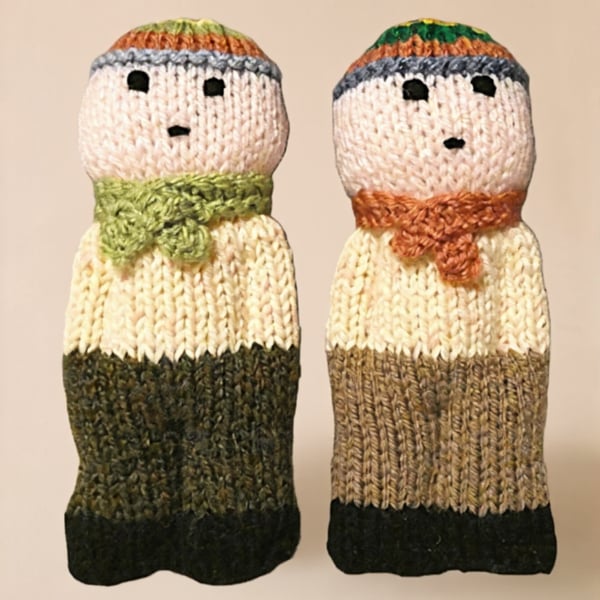 Handmade knitted pair of pocket dolls - children
