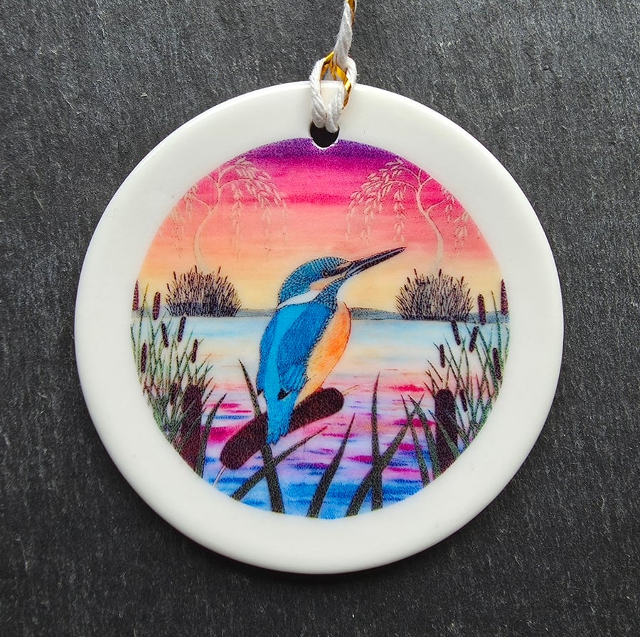 Sunset Fishing Ceramic Hanging Bauble 