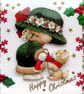 Hand Crafted Decoupage Chistmas Card - Happy Christmas (3205) Girl with Kitten