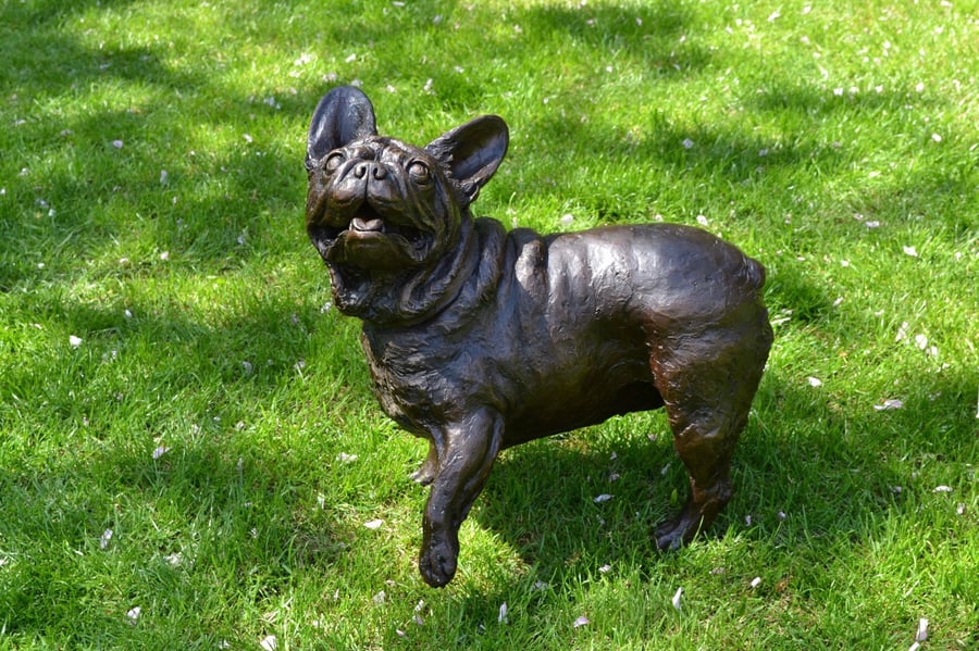 French Bulldog Lifting Paw Dog Statue Bronze Resin Sculpture
