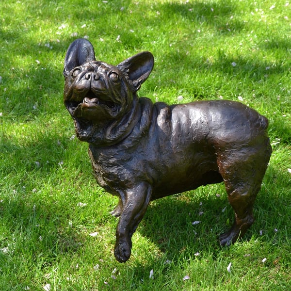 French Bulldog Lifting Paw Dog Statue Bronze Resin Sculpture