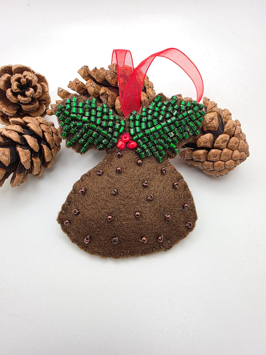 Christmas pudding decoration with bead embroidery 
