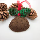 Christmas pudding decoration with bead embroidery 