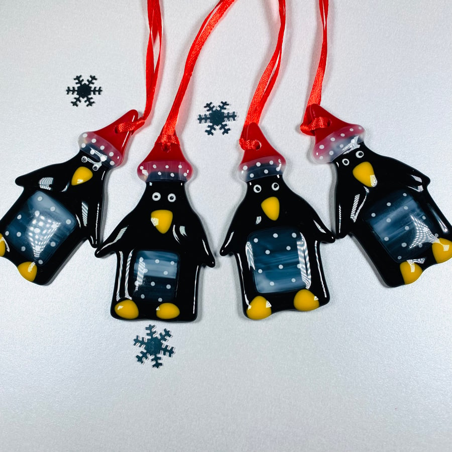  Penguin fused  glass Christmas decoration