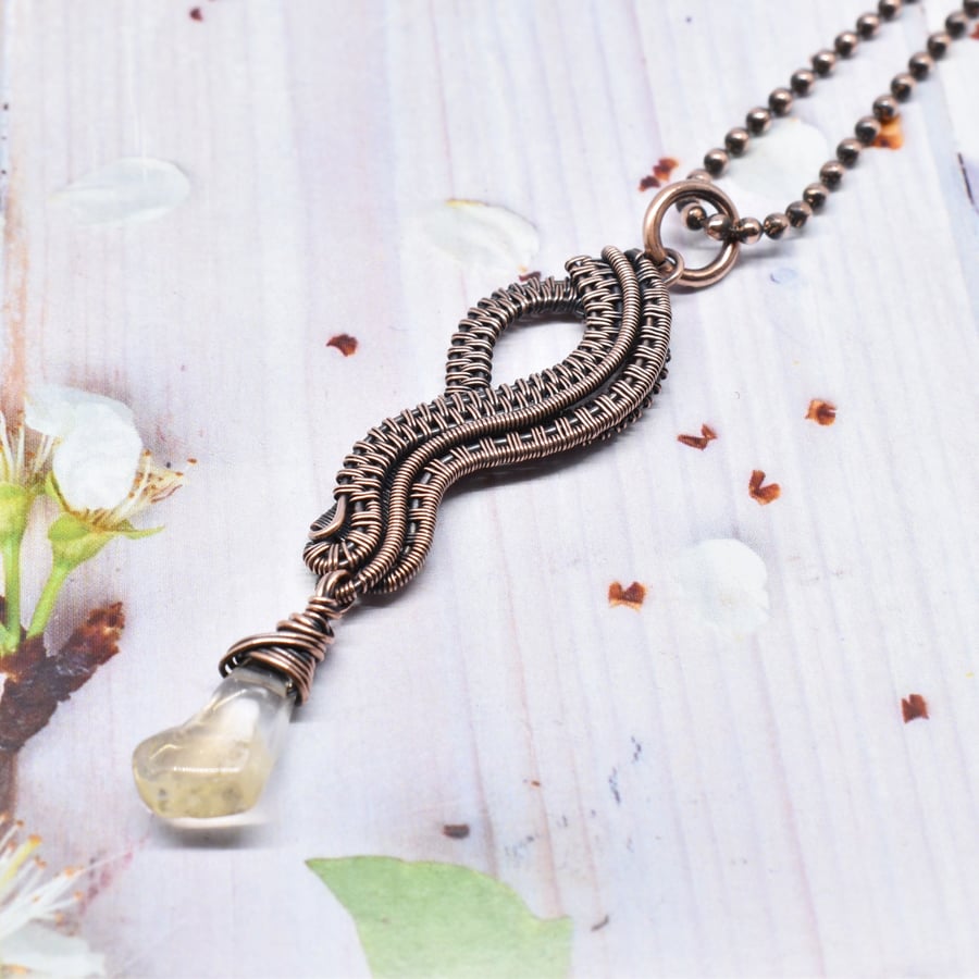 Copper Wire Woven Citrine and Copper Necklace
