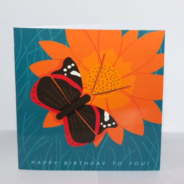 Admiral Butterfly Butterfly birthday card 5 x 5" orange,blue, gifts for her