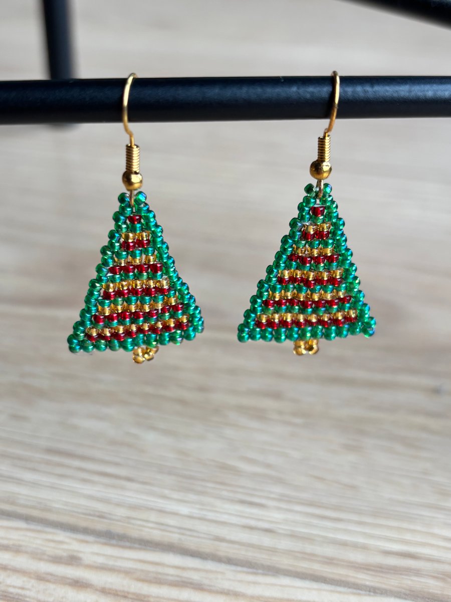 Beaded Christmas Tree Earrings