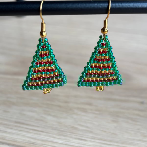 Beaded Christmas Tree Earrings
