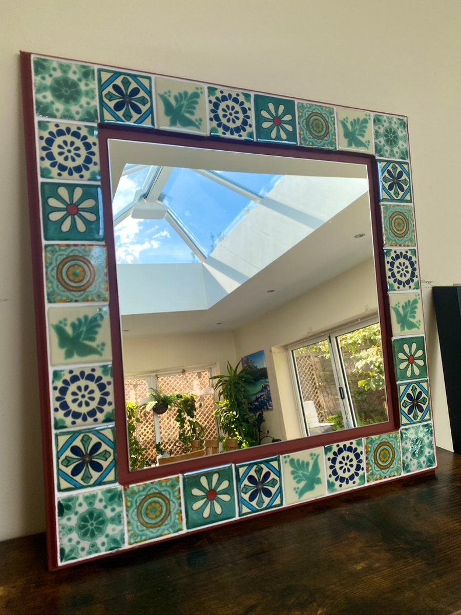 Handmade terracotta tile mirror