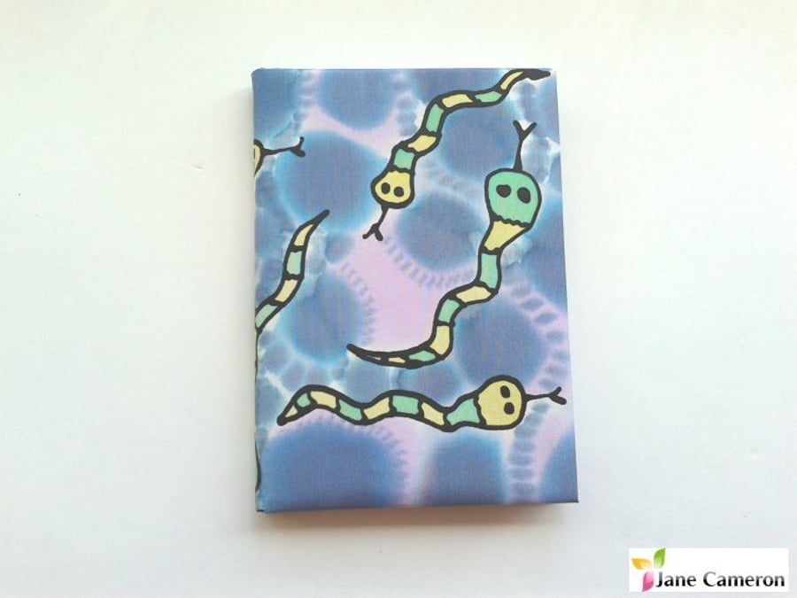 A6 hardback notebook journal lined - hand painted silk - cosmic snakes on a 413