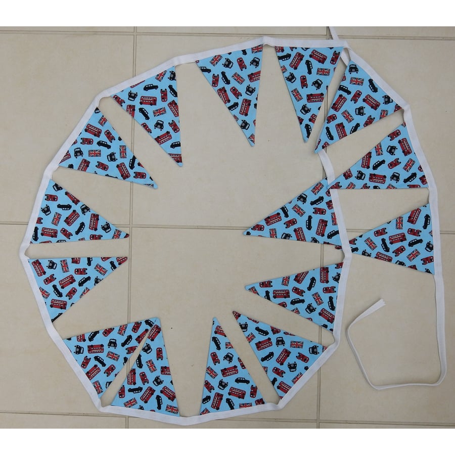 Bunting blue with taxis and red busses