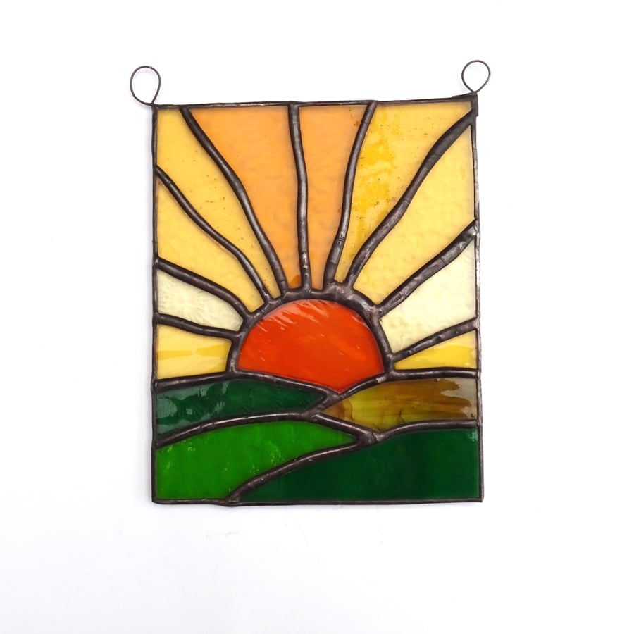 Stained Glass Sunrise Panel Suncatcher - Handmade Window Decoration 