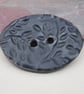 Large Coal Black Sprig Oval Handmade Ceramic Button - Image 1