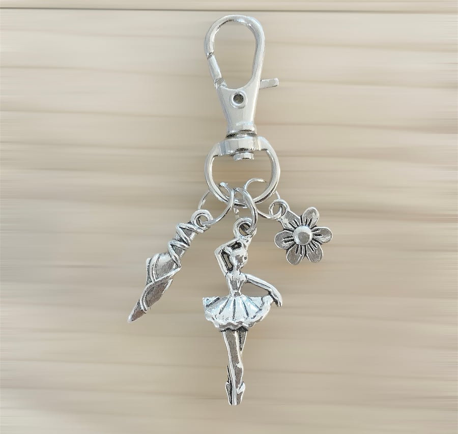 Ballerina Bag Charm. Ballet Shoes Bag Charm. Flower Bag Charm. Dance Bag Charm.